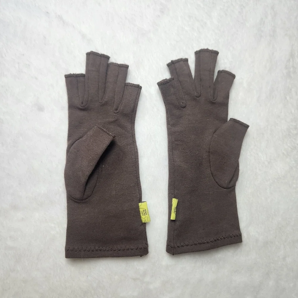 Creative Comfort Brown Fingerless Compression Gloves Open Finger Cotton Blend